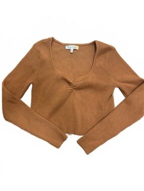 Hazel Moon Women's Medium Ribbed Knit Long Sleeve Crop Swearer in Brown